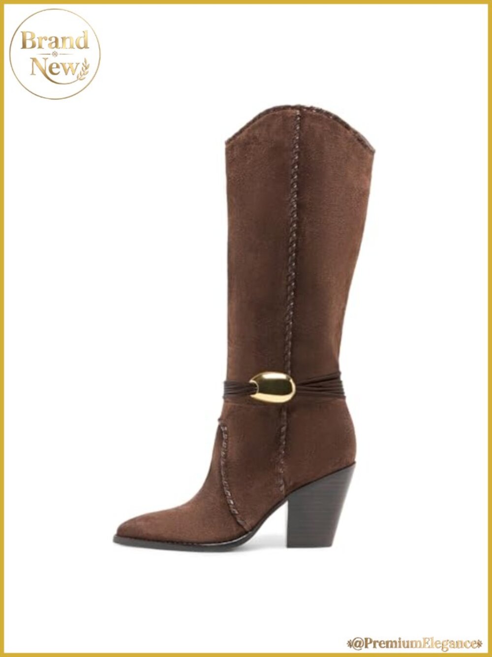 Knee High Cowboy Boots Pointed Toe Stacked Block Heel Pull On Tall Boots